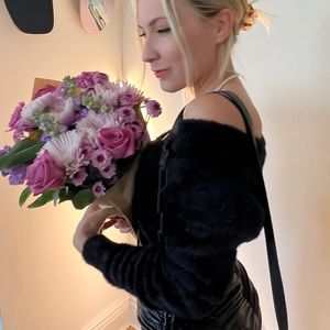 Fuzzy off the shoulder crop sweater